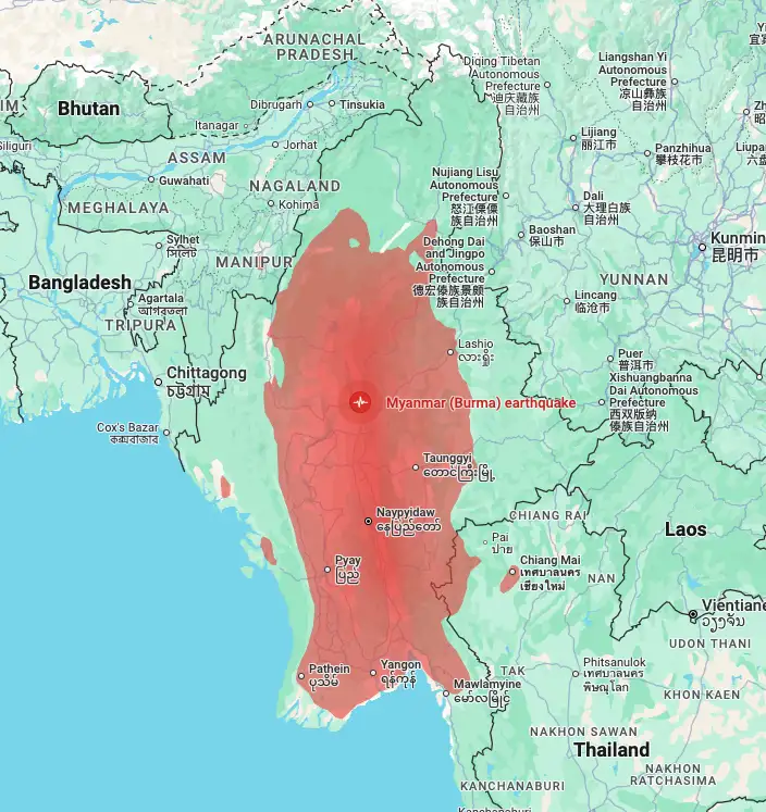 Myanmar Earthquake Affected Area Map